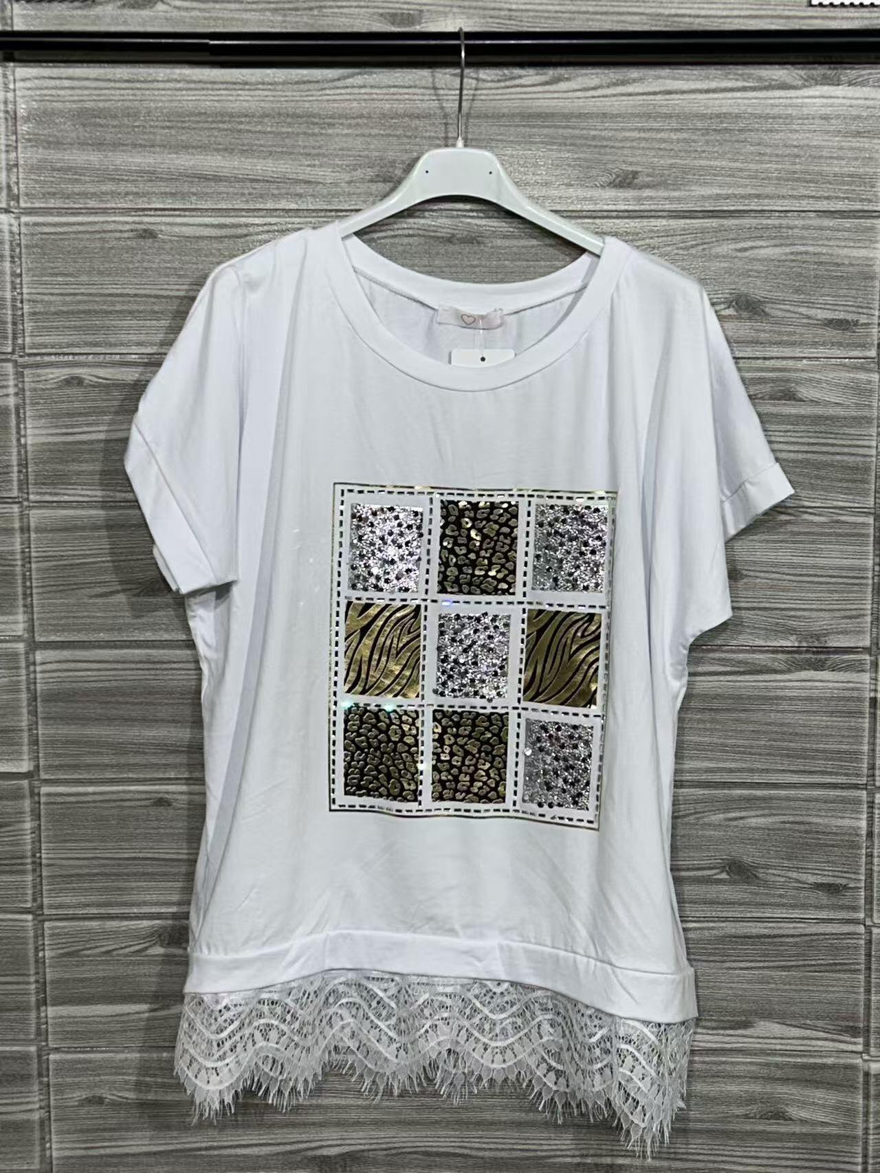 ZOT007WH Photo Collage Cotton T-Shirt with Lace White