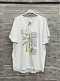 ZOT031WH Gold Foil V-Neck Cotton T-Shirt White