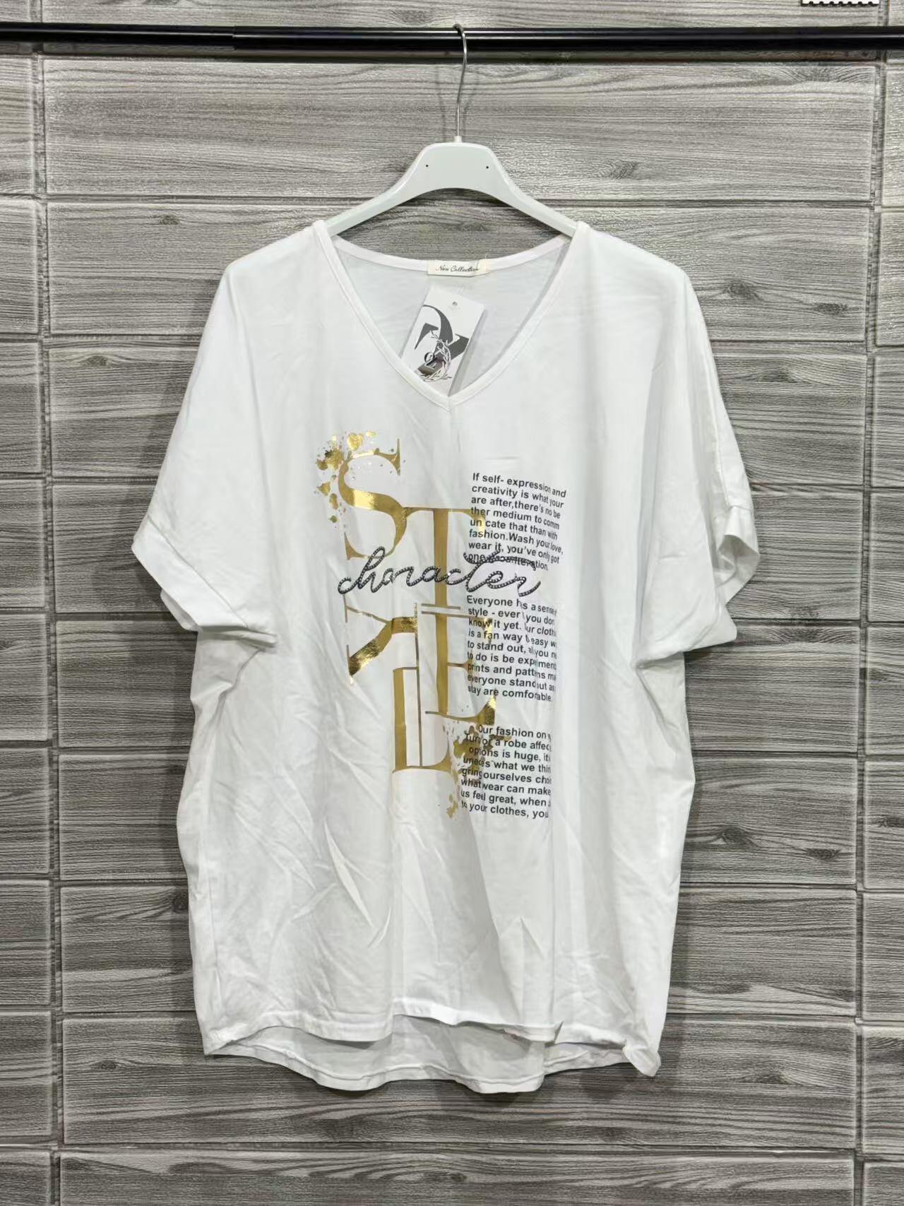 ZOT031WH Gold Foil V-Neck Cotton T-Shirt White