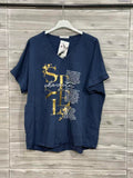 ZOT031DB Gold Foil V-Neck Cotton T-Shirt Dark Blue