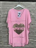 ZOT033BH Leopard Heart Cotton T-Shirt Blush