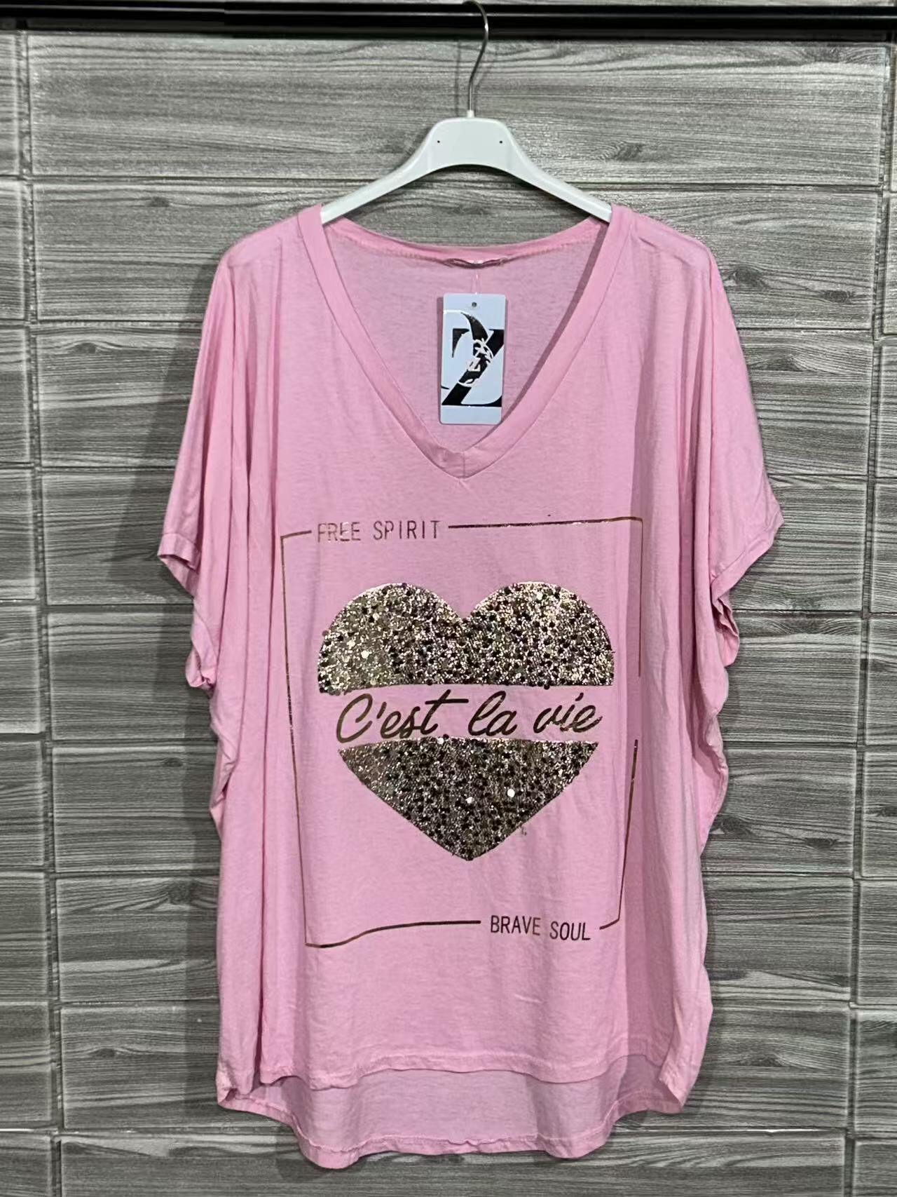 ZOT033BH Leopard Heart Cotton T-Shirt Blush