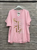 ZOT031BH Gold Foil V-Neck Cotton T-Shirt Blush