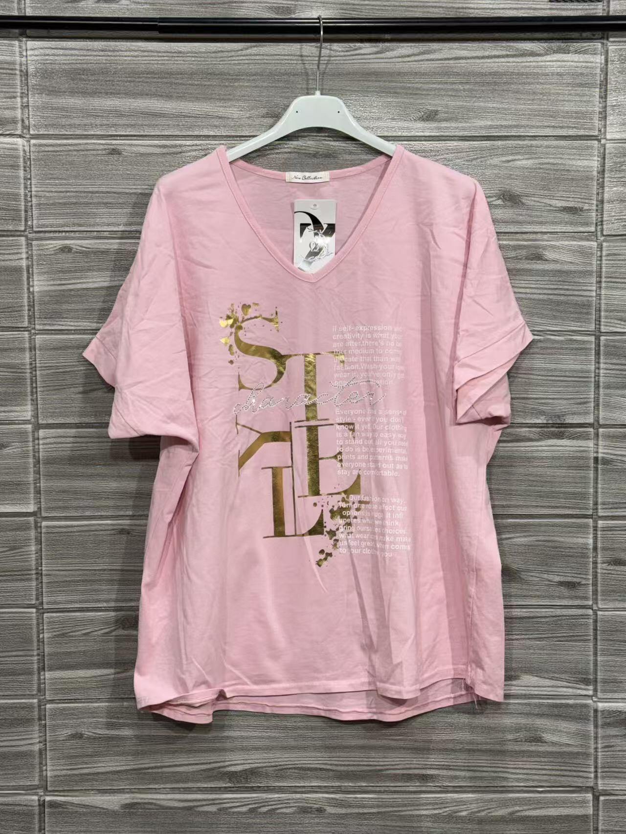 ZOT031BH Gold Foil V-Neck Cotton T-Shirt Blush