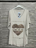 ZOT033EC Leopard Heart Cotton T-Shirt Ecru
