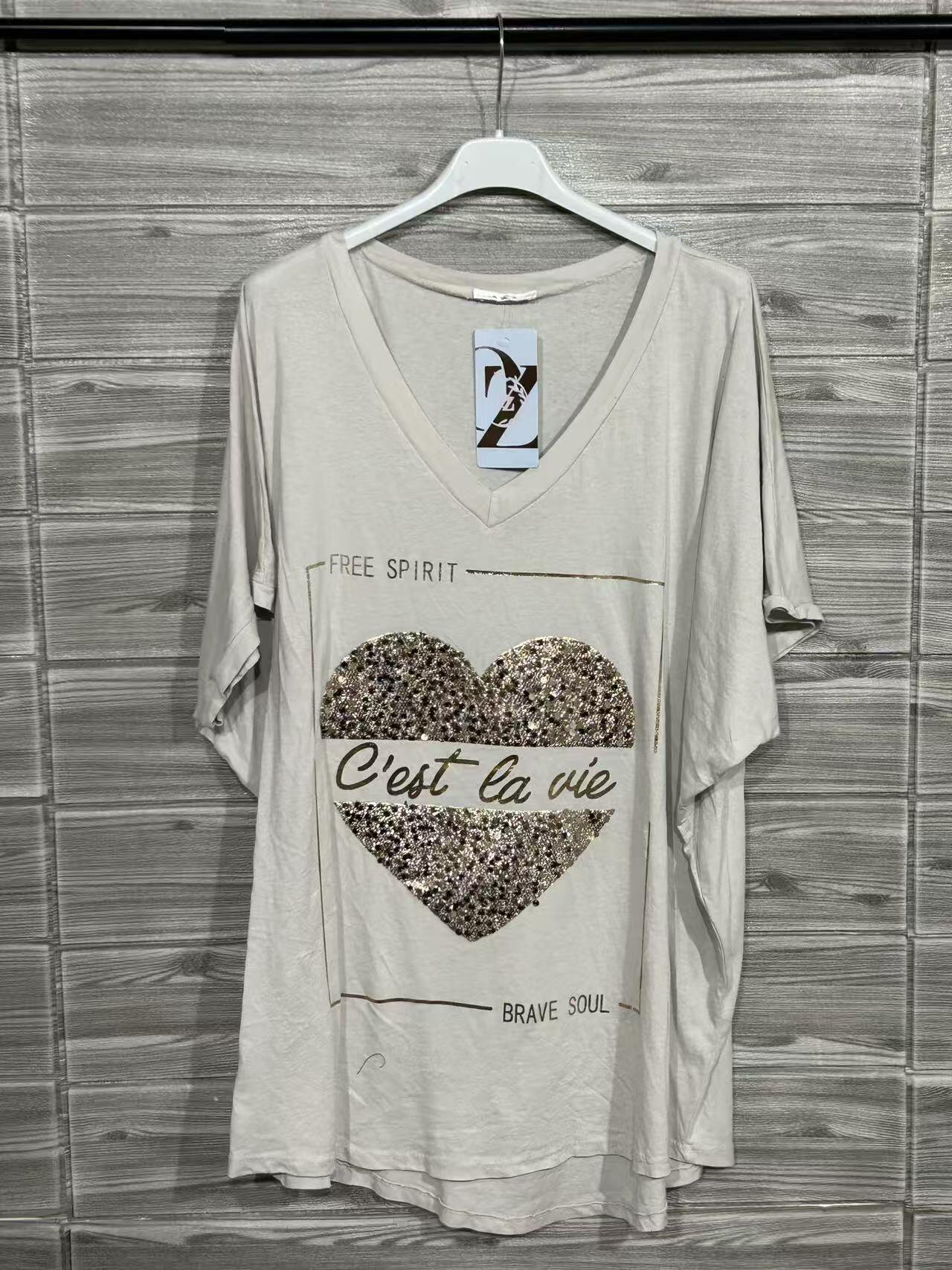 ZOT033EC Leopard Heart Cotton T-Shirt Ecru