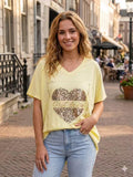 ZOT033LY Leopard Heart Cotton T-Shirt Light Yellow
