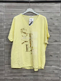 ZOT031LY Gold Foil V-Neck Cotton T-Shirt Light Yellow