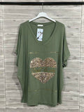 ZOT033KH Leopard Heart Cotton T-Shirt Khaki
