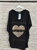 ZOT033BK Leopard Heart Cotton T-Shirt Black