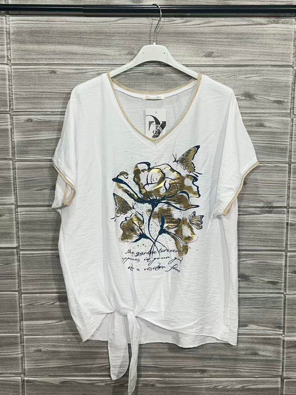 ZOT038WH Butterfly Tied Cotton T-Shirt White
