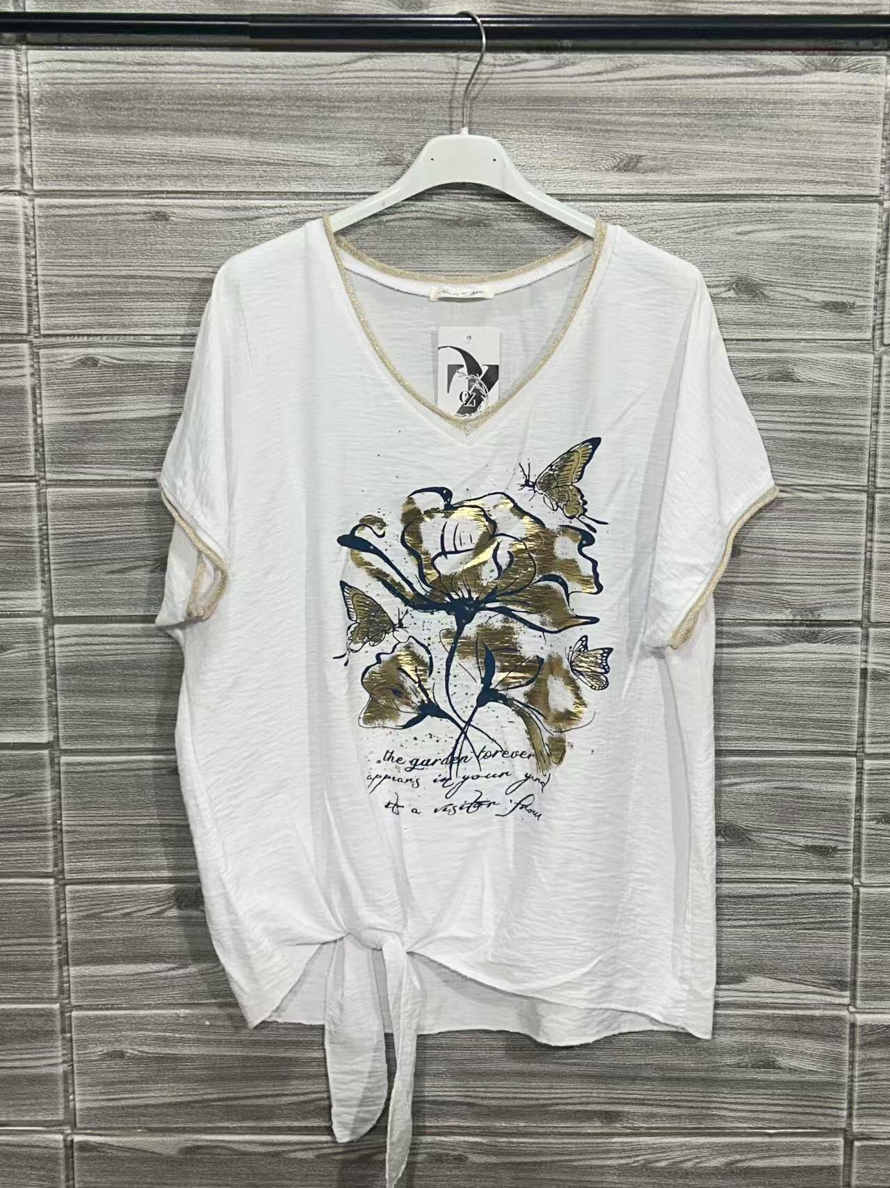 ZOT038WH Butterfly Tied Cotton T-Shirt White