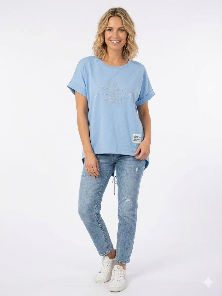 ZOT067SB Pastel V-Neck Cotton T-Shirt Sky Blue