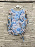 ZOT041SB Painted Floral Cotton Top Sky Blue