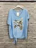 ZOT038SB Butterfly Tied Cotton T-Shirt Sky Blue
