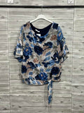 ZOT041DB Painted Floral Cotton Top Dark Blue