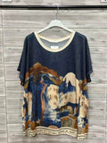 ZOT035DB Equestrian Print Cotton T-Shirt Dark Blue