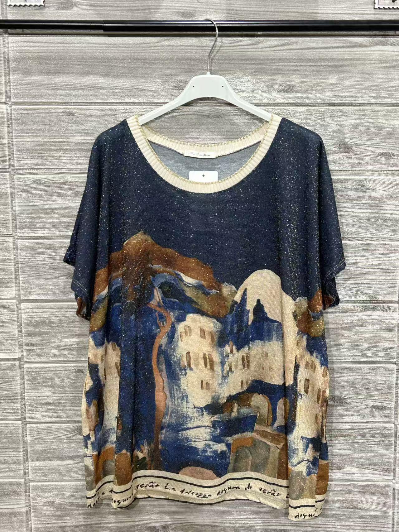 ZOT035DB Equestrian Print Cotton T-Shirt Dark Blue