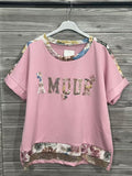 ZOT045BH Knit Floral Cotton Top Blush