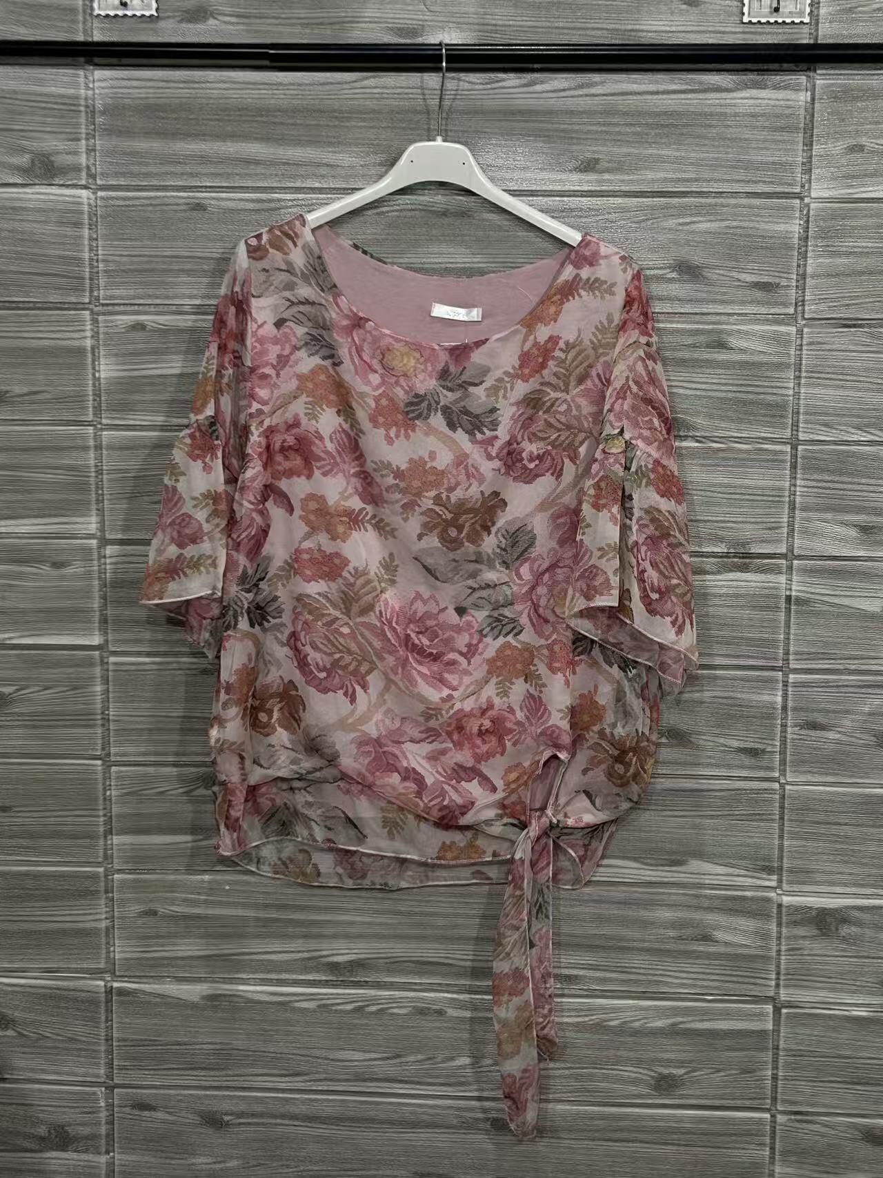 ZOT041BH Painted Floral Cotton Top Blush