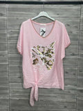 ZOT038BH Butterfly Tied Cotton T-Shirt Blush
