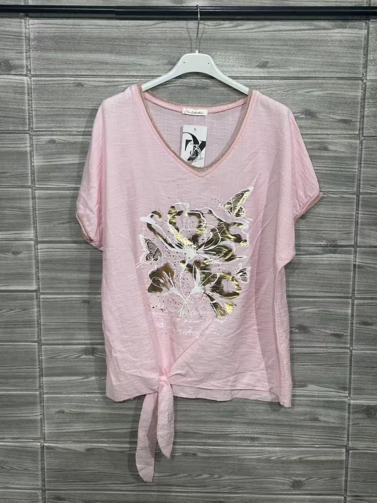 ZOT038BH Butterfly Tied Cotton T-Shirt Blush