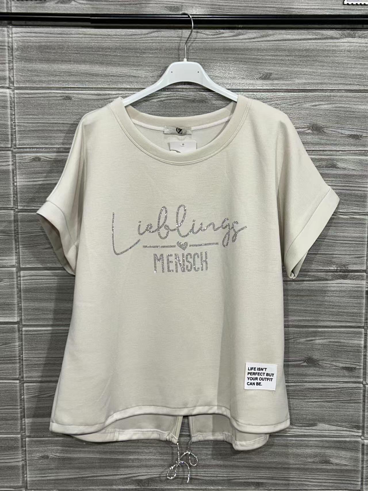 ZOT067EC Pastel V-Neck Cotton T-Shirt Ecru