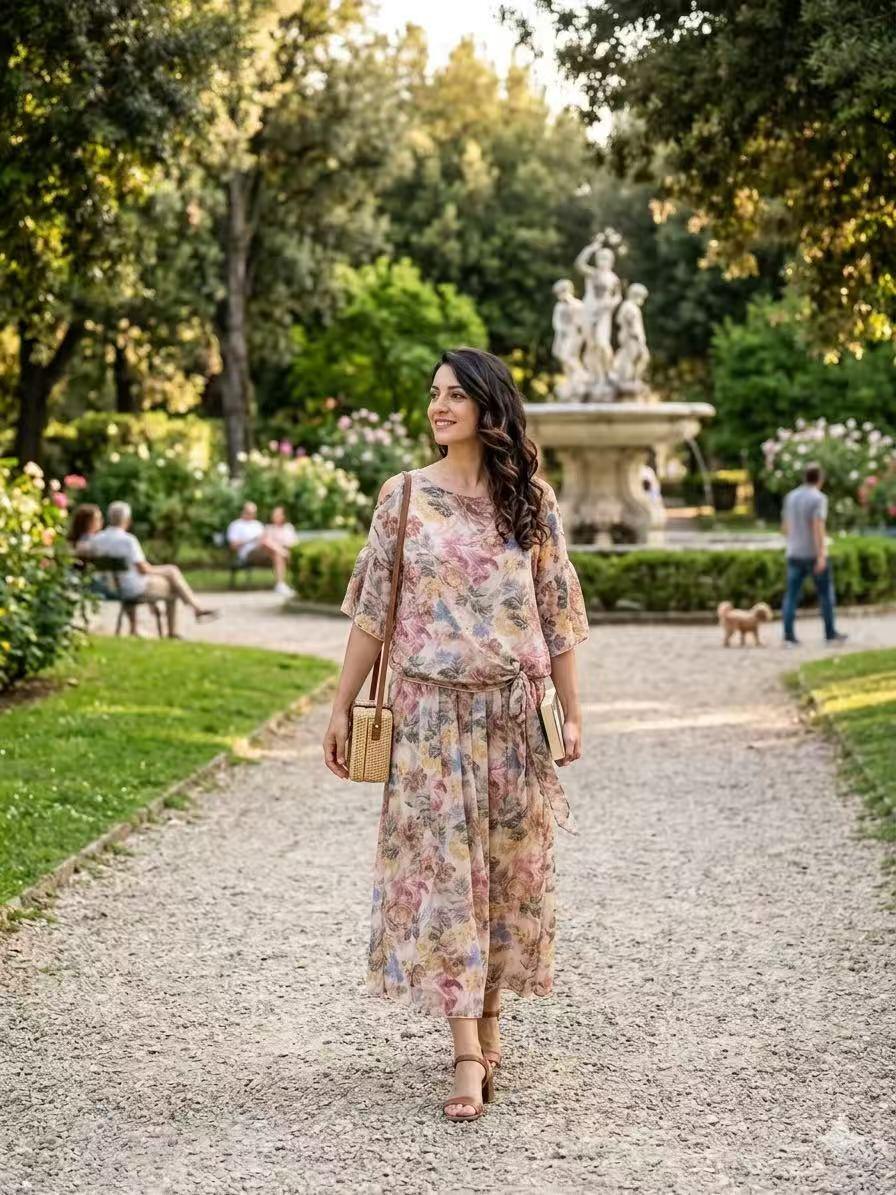 ZOT041EC Painted Floral Cotton Top Ecru