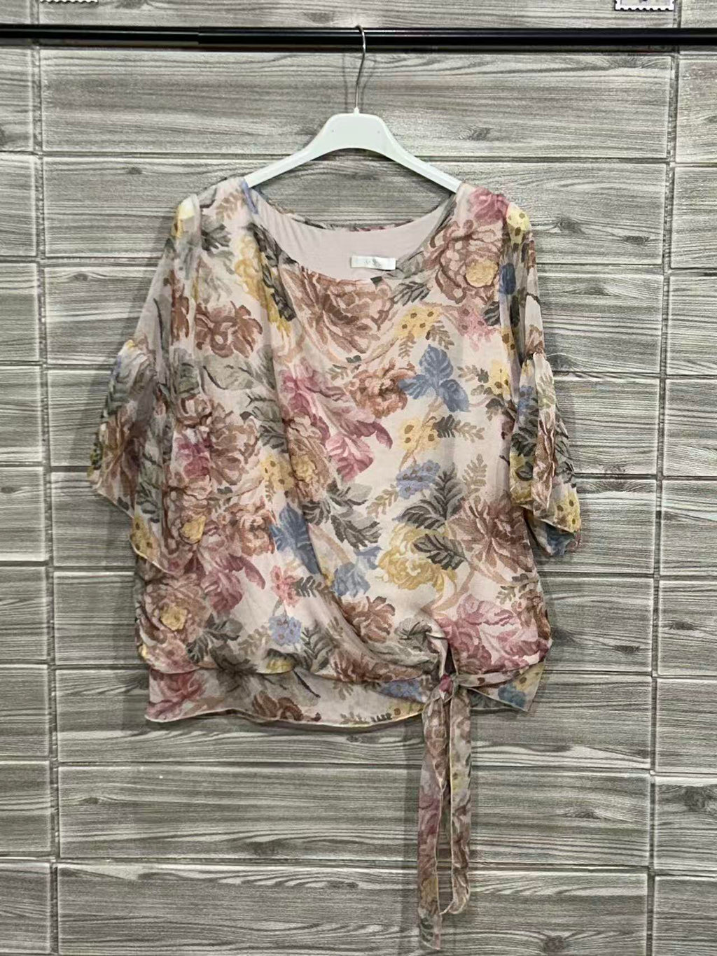 ZOT041EC Painted Floral Cotton Top Ecru
