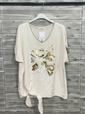 ZOT038EC Butterfly Tied Cotton T-Shirt Ecru