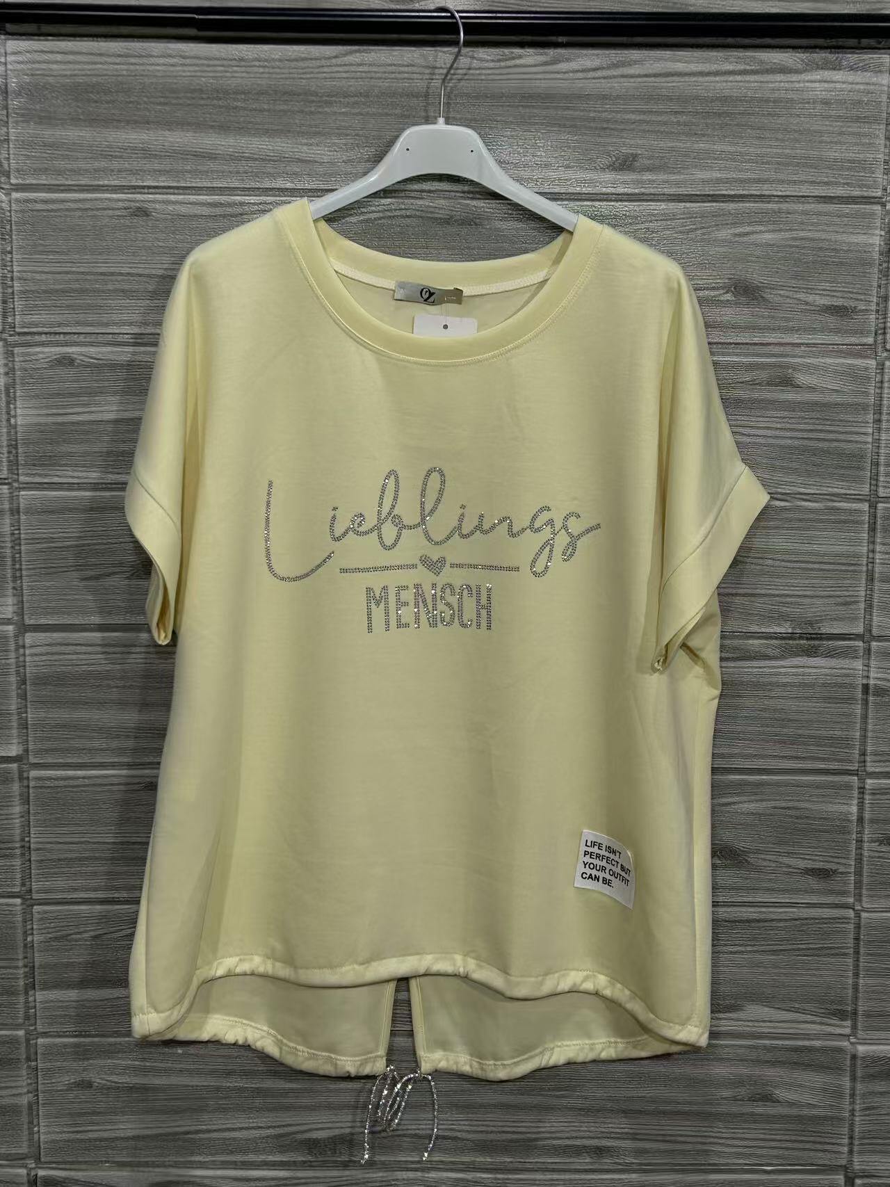 ZOT067LY Pastel V-Neck Cotton T-Shirt Light Yellow