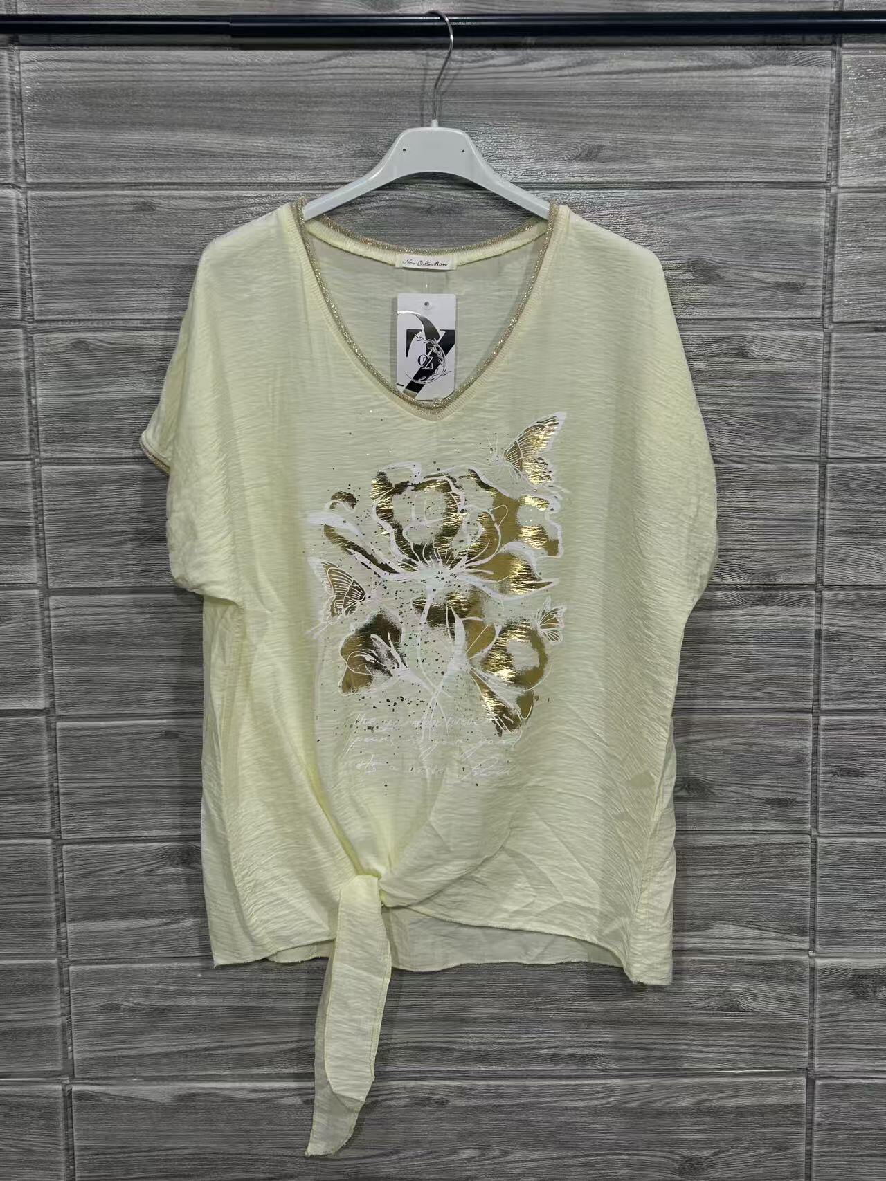 ZOT038LY Butterfly Tied Cotton T-Shirt Light Yellow