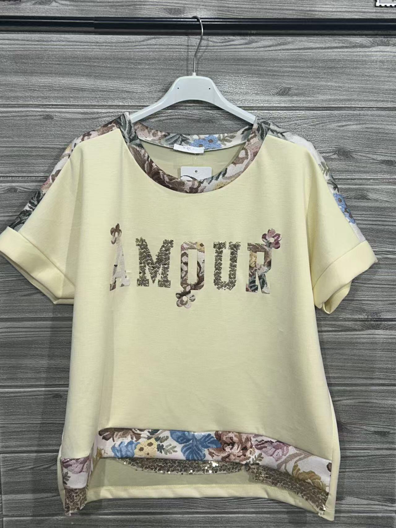 ZOT045YL Knit Floral Cotton Top Yellow