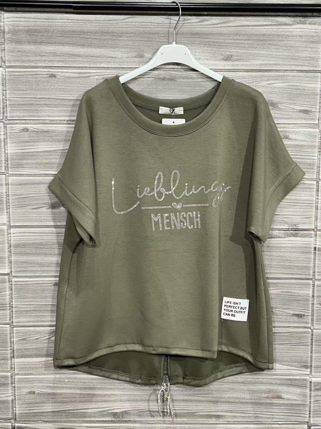 ZOT067KH Pastel V-Neck Cotton T-Shirt Khaki
