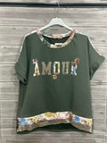 ZOT045KH Knit Floral Cotton Top Khaki