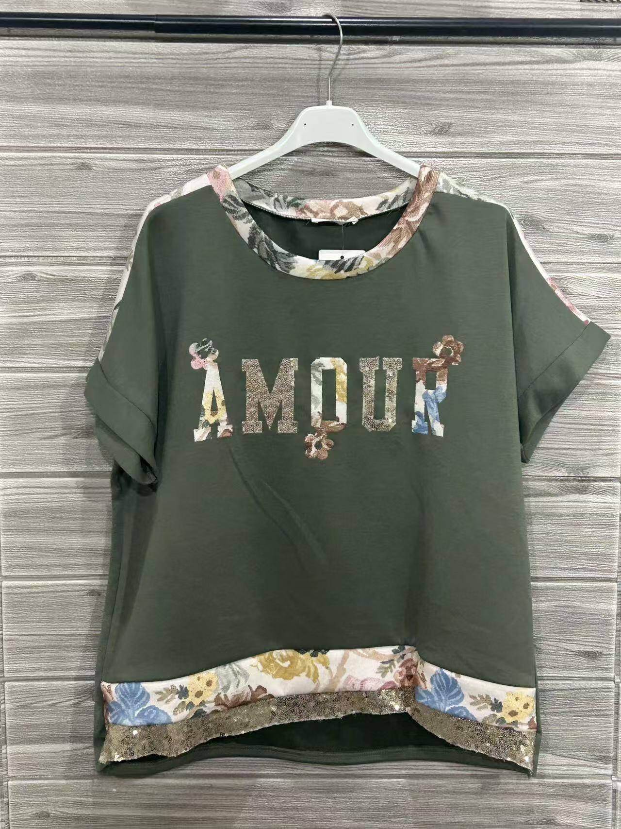 ZOT045KH Knit Floral Cotton Top Khaki