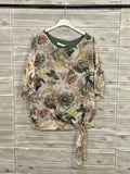 ZOT041KH Painted Floral Cotton Top Khaki