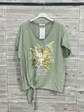 ZOT038KH Butterfly Tied Cotton T-Shirt Khaki
