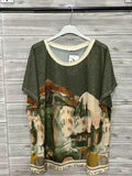 ZOT035KH Equestrian Print Cotton T-Shirt Khaki