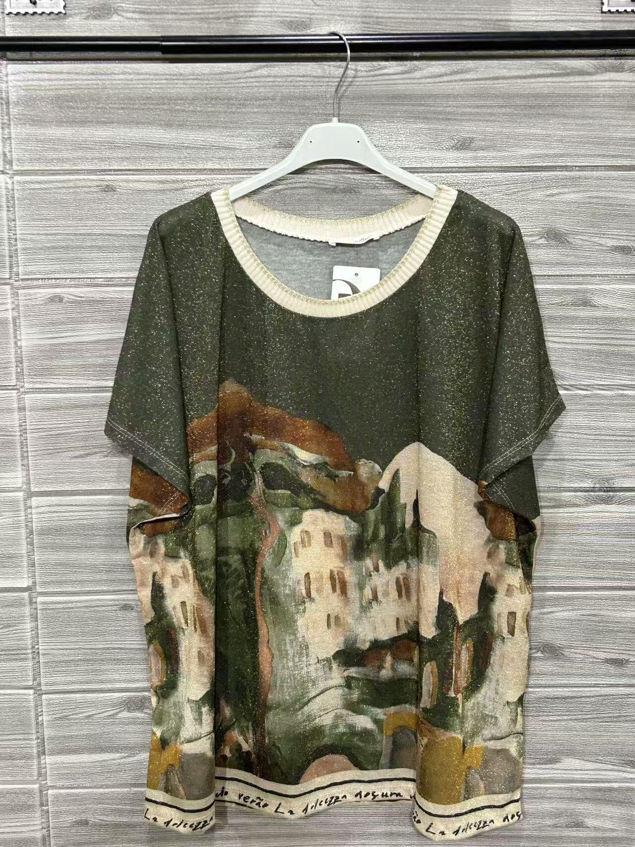 ZOT035KH Equestrian Print Cotton T-Shirt Khaki
