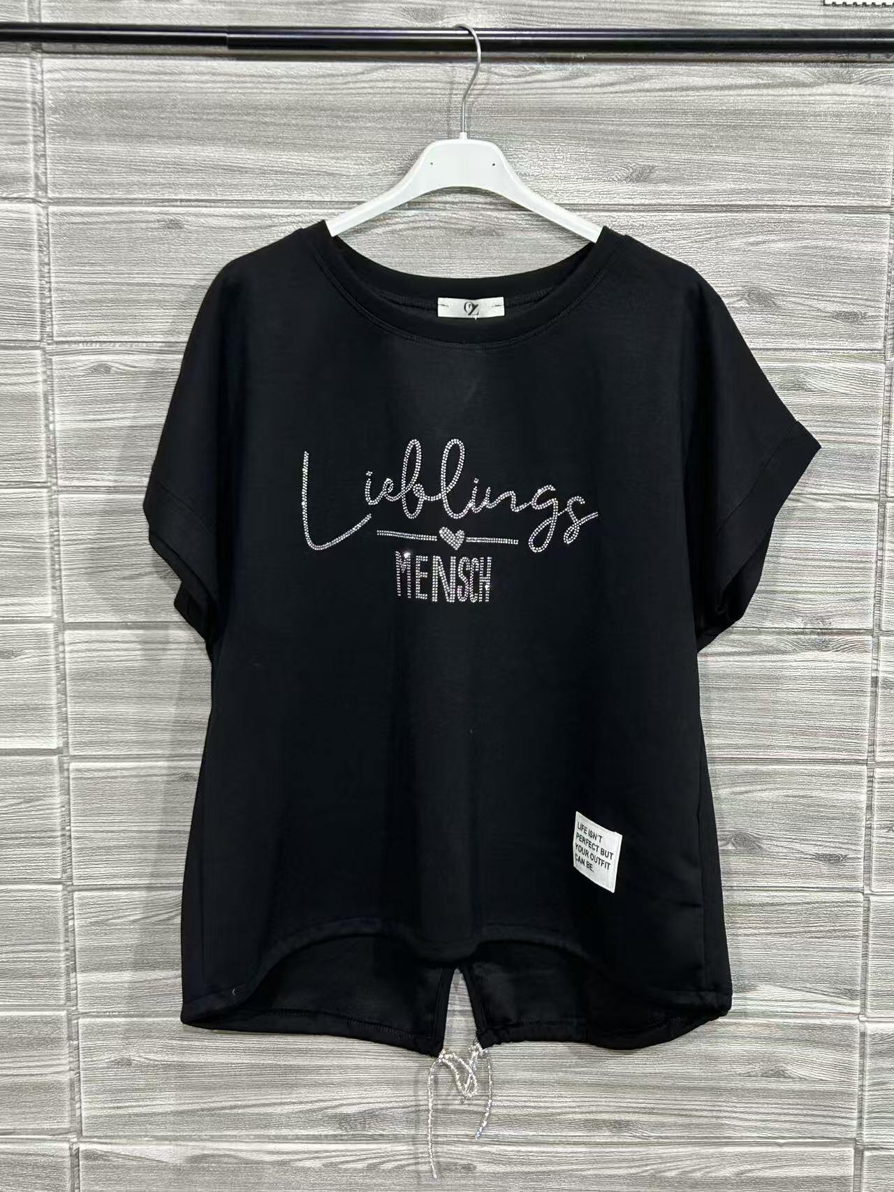 ZOT067BK Pastel V-Neck Cotton T-Shirt Black