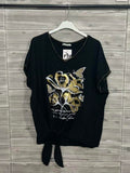 ZOT038BK Butterfly Tied Cotton T-Shirt Black