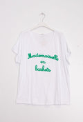 MYMEBFFGR T-shirt "Mademoiselle en baskets" Flocked White Background Green
