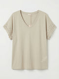 MYELSBG T-shirt with English Lace Sleeves Beige