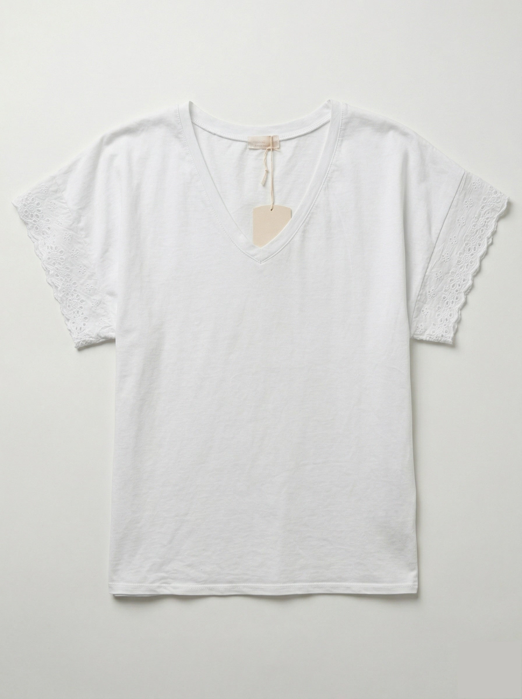 MYELSW T-shirt with English Lace Sleeves White