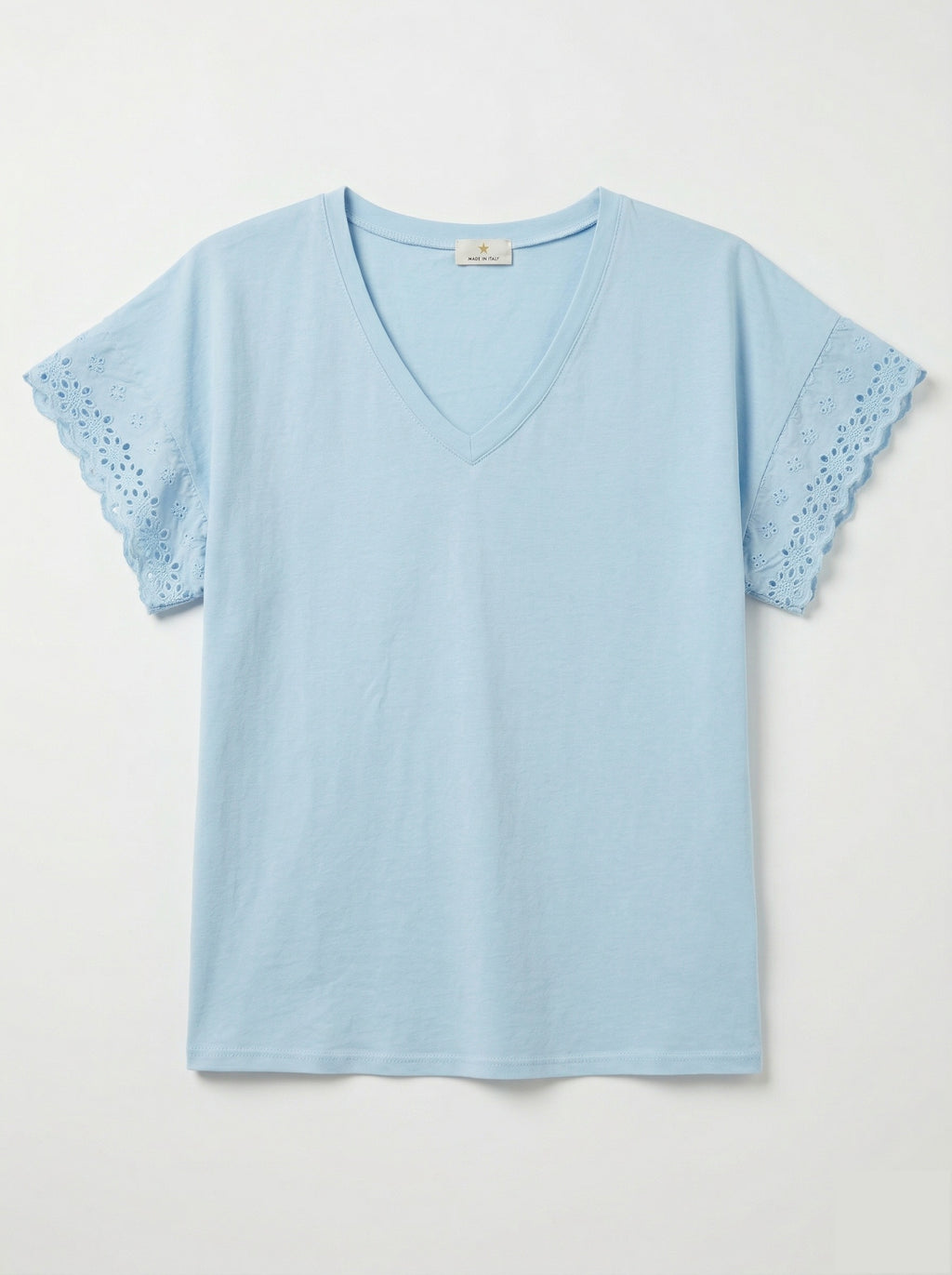 MYELSSB T-shirt with English Lace Sleeves Sky Blue