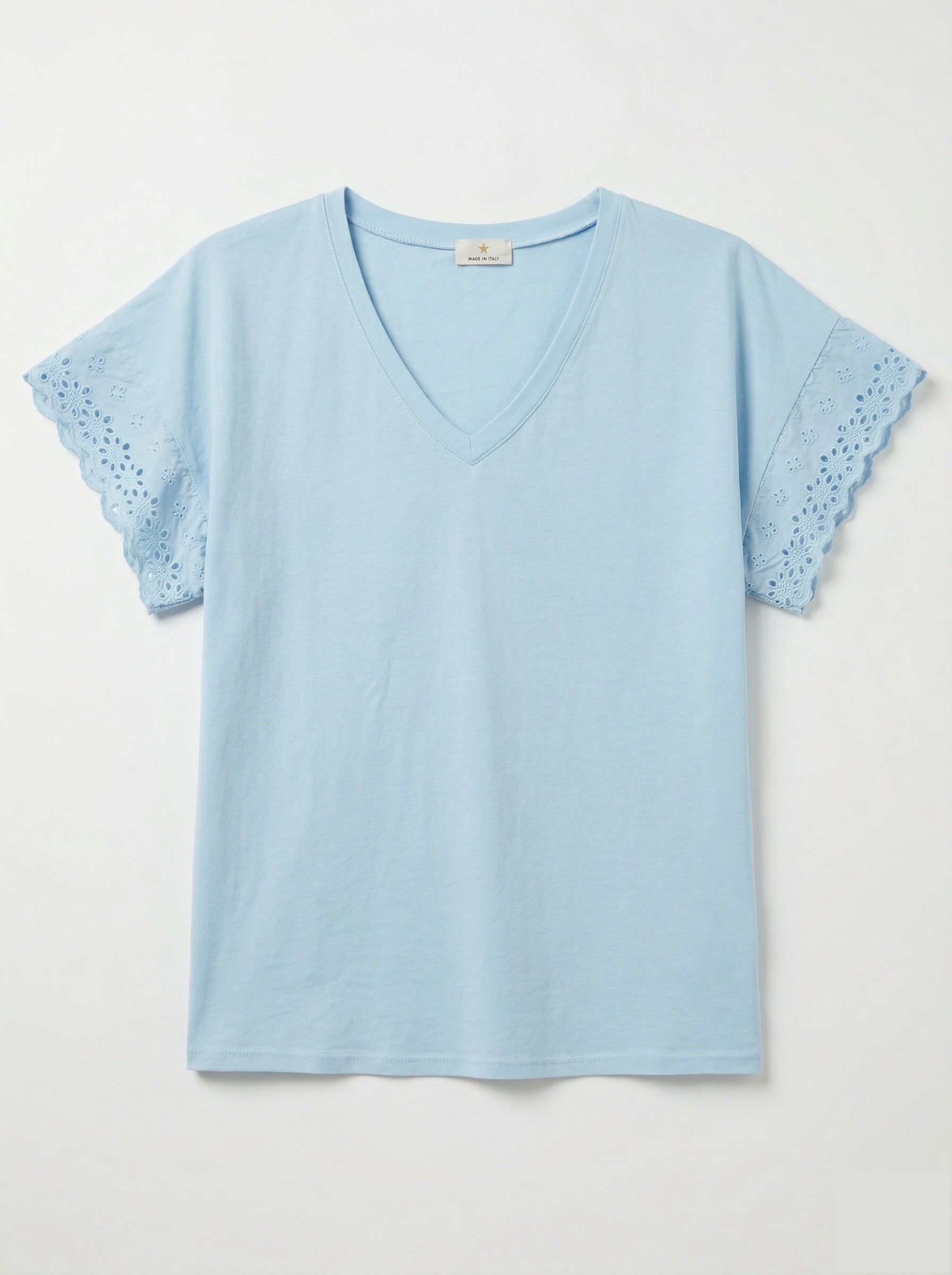 MYELSSB T-shirt with English Lace Sleeves Sky Blue