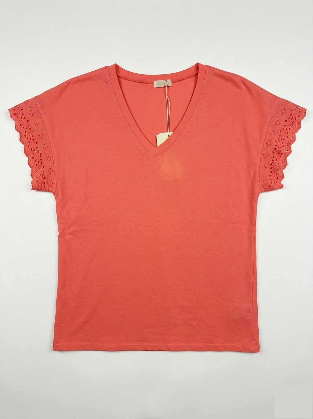 MYELSCR T-shirt with English Lace Sleeves Coral