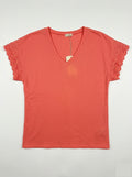 MYELSCR T-shirt with English Lace Sleeves Coral