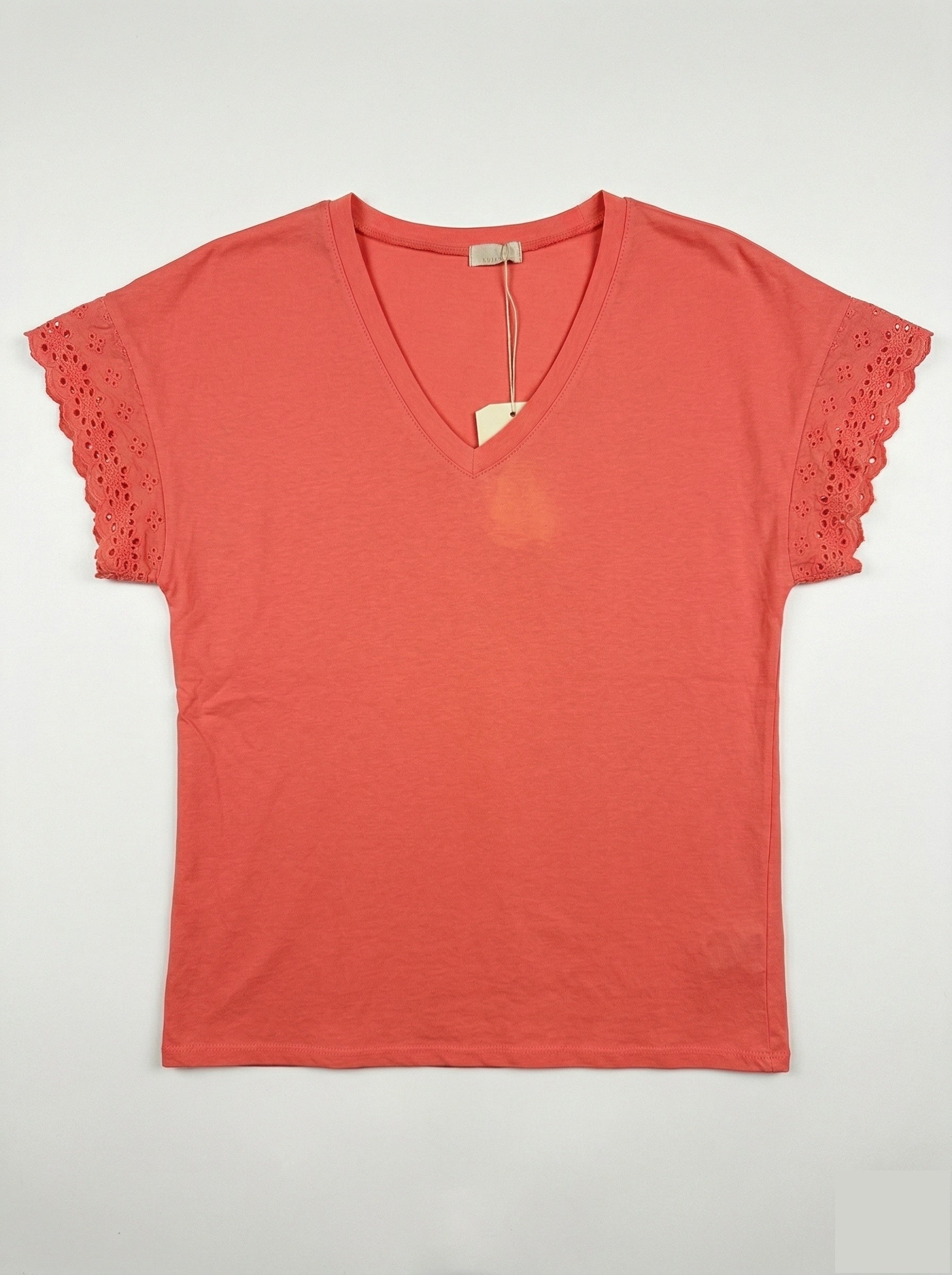 MYELSCR T-shirt with English Lace Sleeves Coral